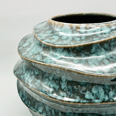 Keramik-Vase-rund-Wellen