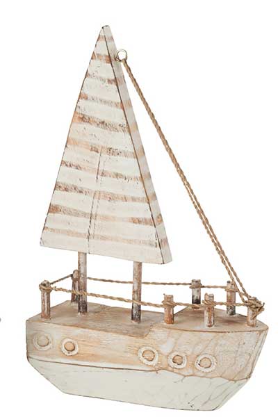 Segelboot-Holz-Albasia-Dekorativ-Weiß-Naturell