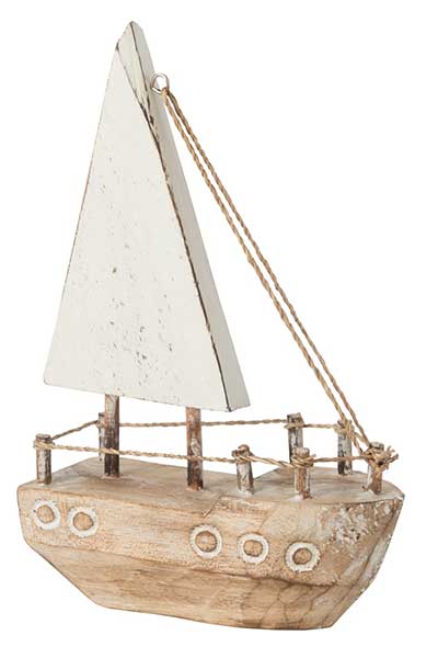 Segelboot-Holz-Albasia-Dekorativ-Weiß-Naturell